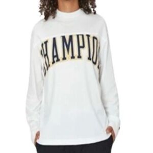 Champion Long Sleeve T-Shirt White 2XL Crewneck Oversized Casual Streetwear